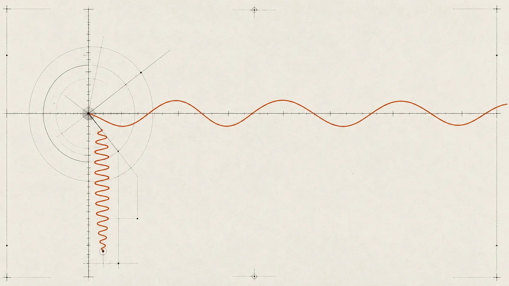 A single wave splitting into two paths — one long and gently sloping, one short and rapid — illustrating Rixven's two parallel timescales of work.